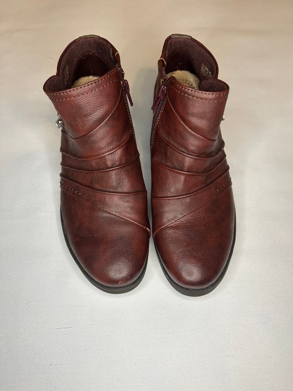 Earth Origins Natalie Ankle Boots Women 7M Burgundy Vegan Leather Double Zip